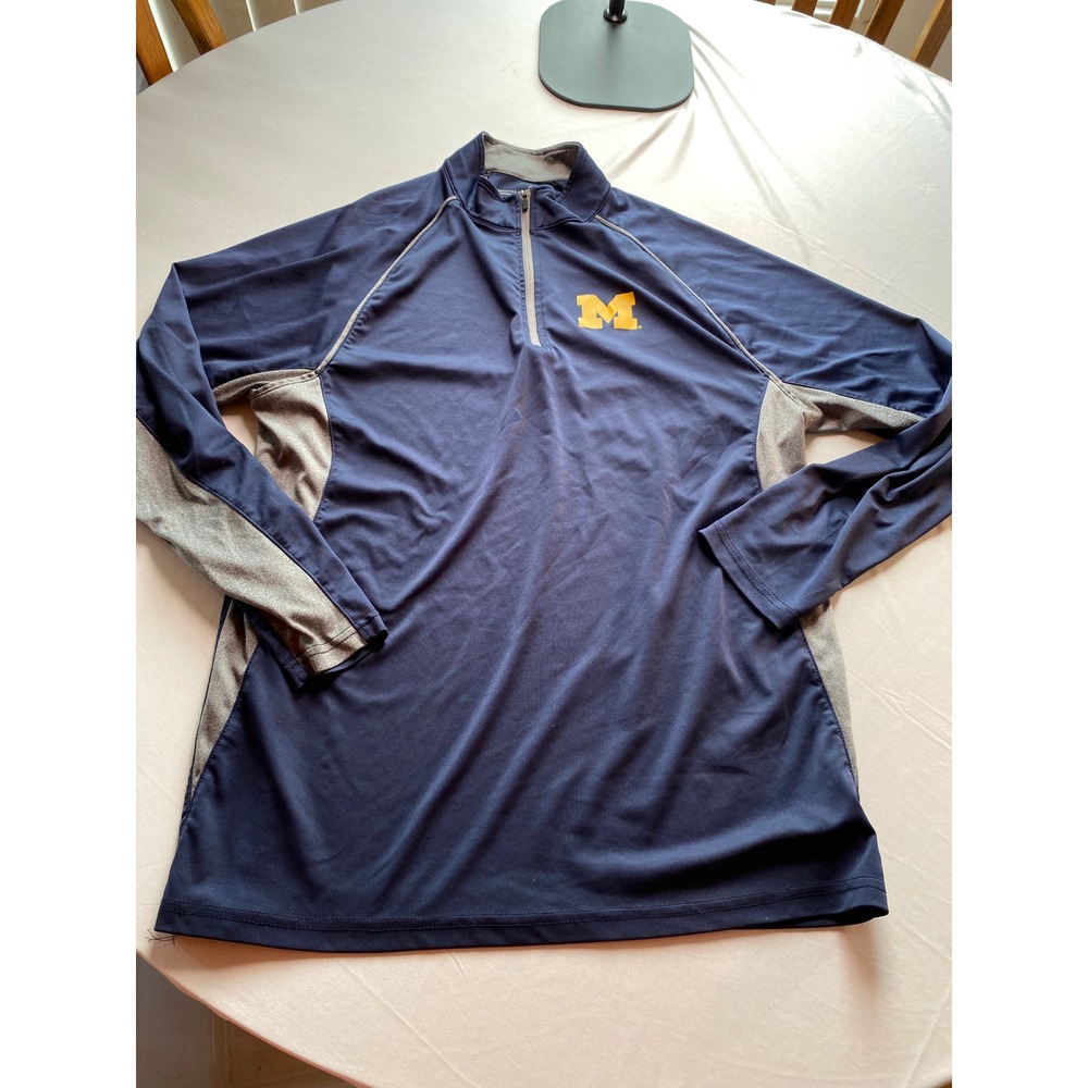 Michigan Wolverines Mens Large Navy Blue Gray Quarter Zip Pullover RN 114166